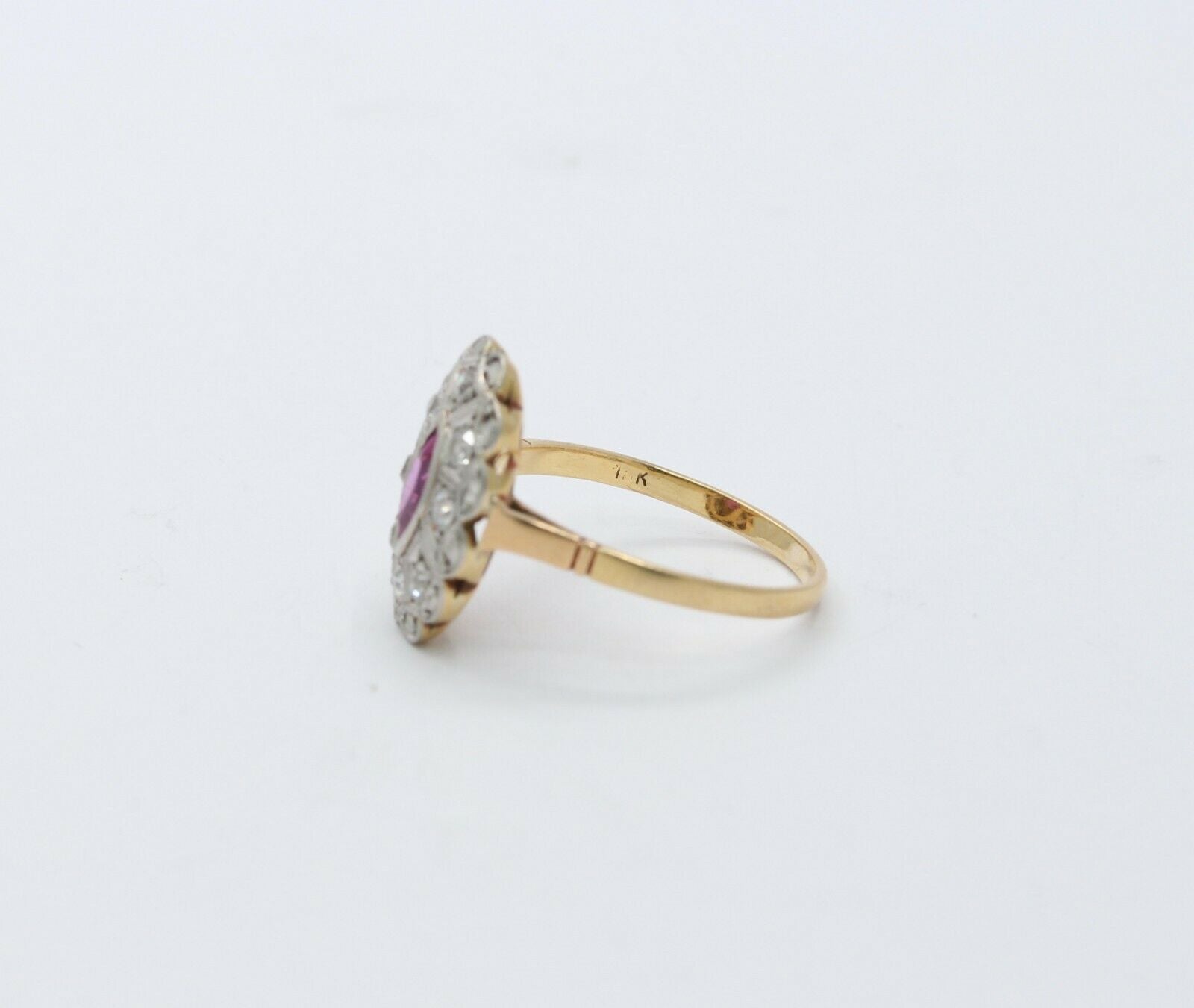 Victorian 18K Yellow Gold and Platinum Diamond Pink Sapphire Ring