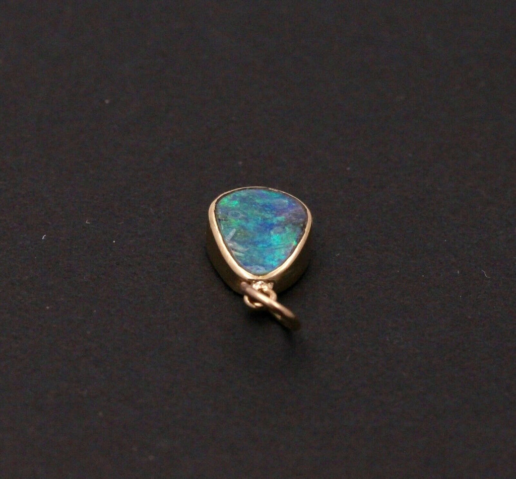 Vintage Black Boulder Opal 18K Yellow Gold Pendant