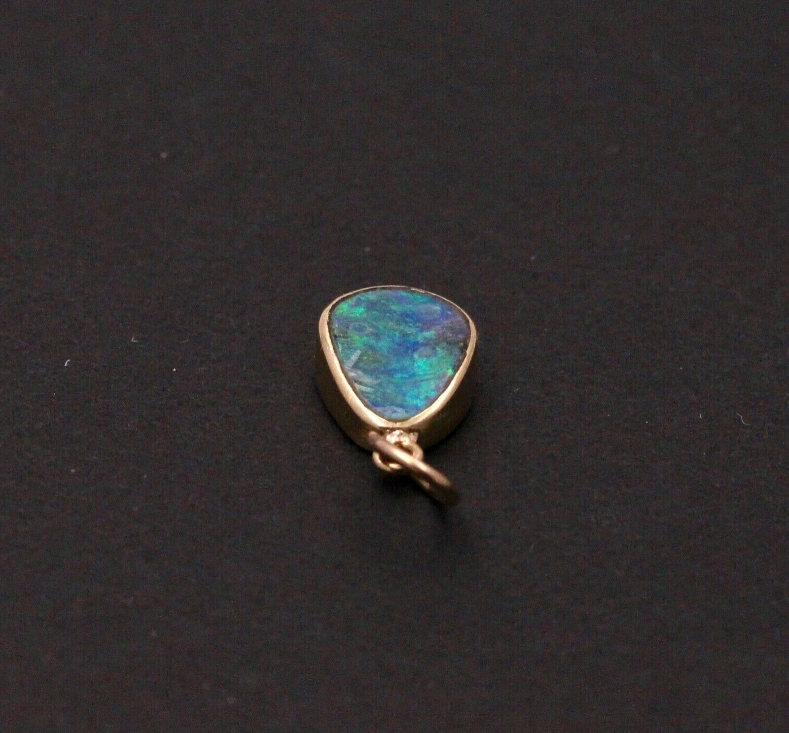 Vintage Black Boulder Opal 18K Yellow Gold Pendant