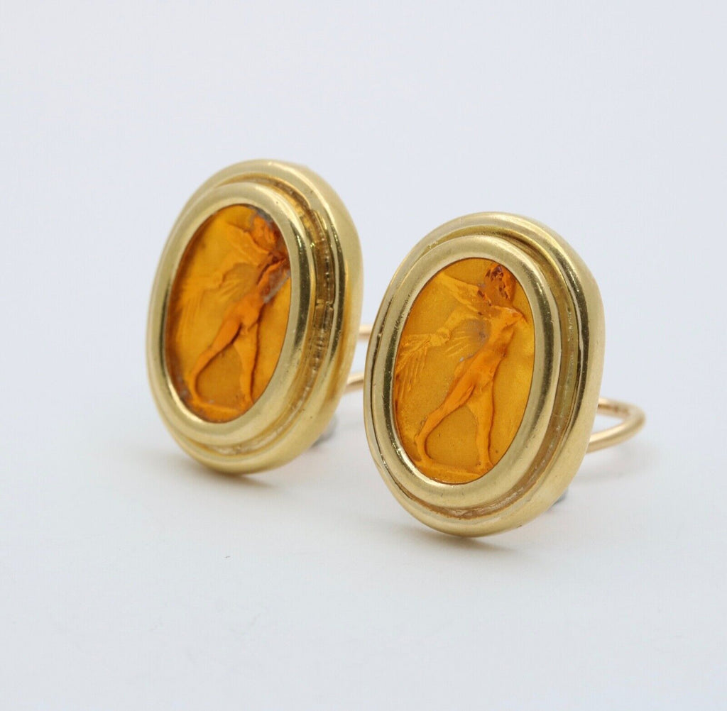 Timeless Art glass 18K Yellow Gold Clip Earrings