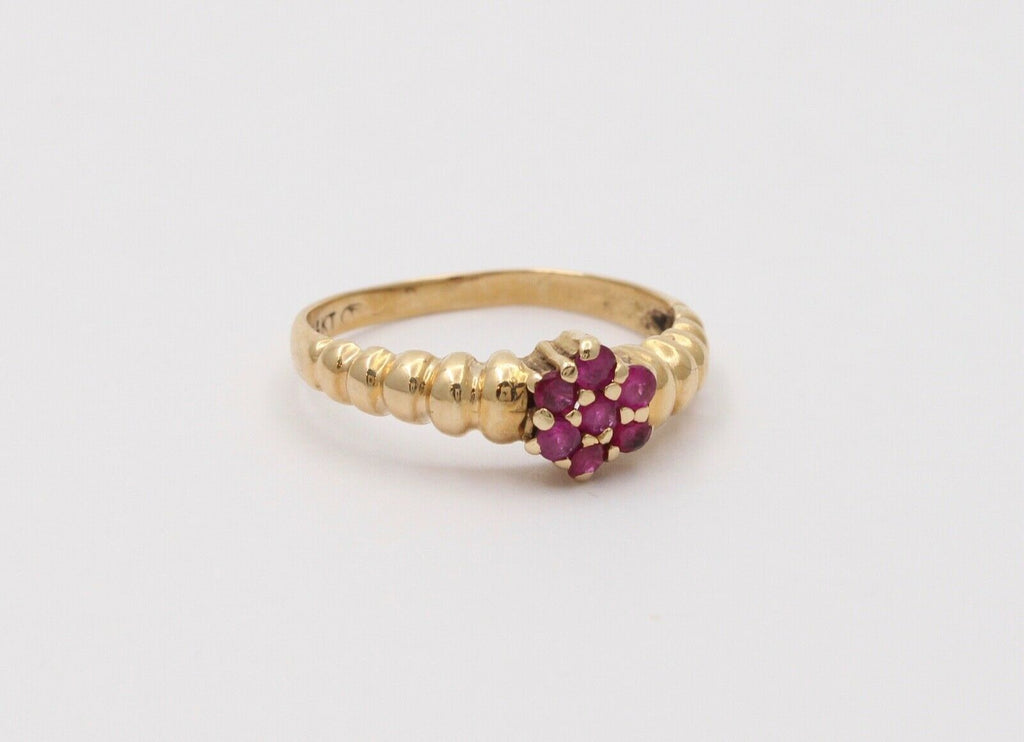 Beautiful Flower Rubies 14K Yellow Gold Ring