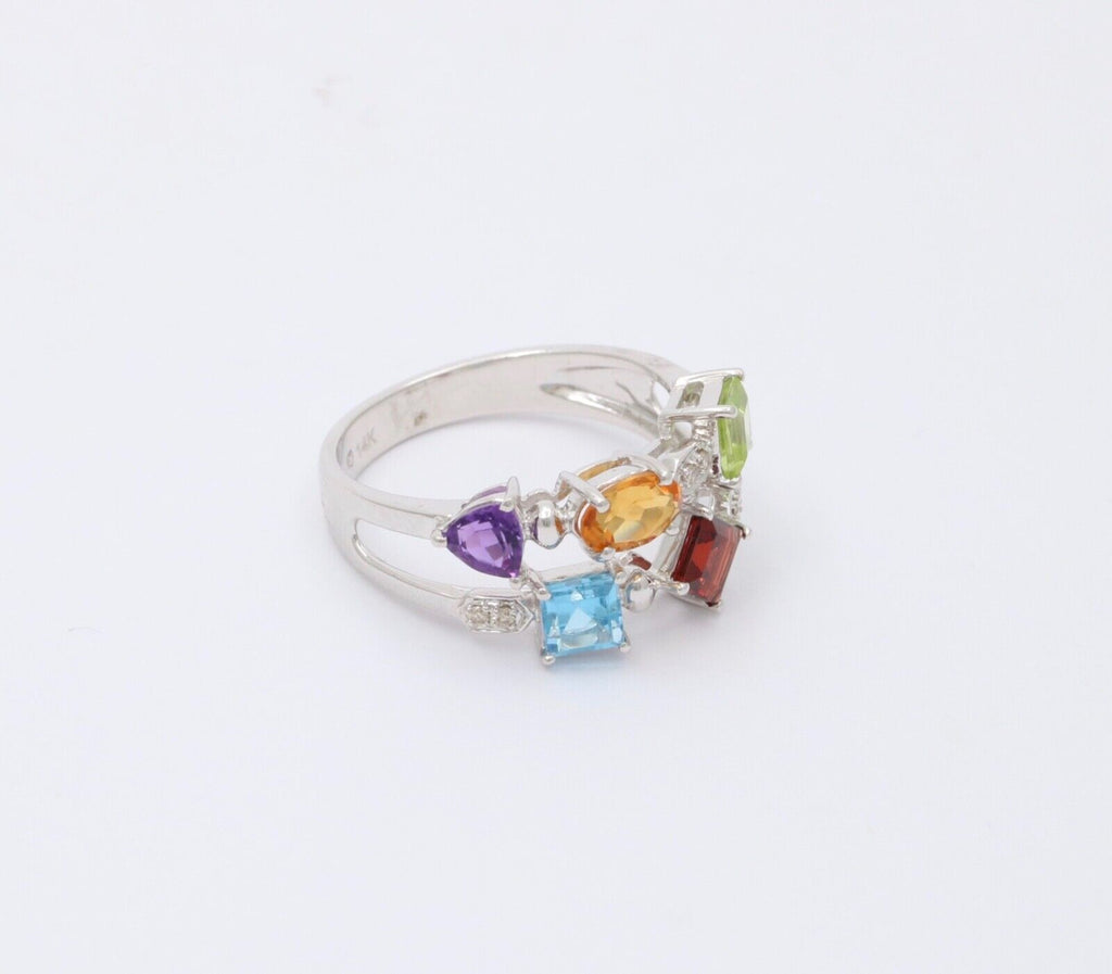 Vintage Multistone 14K White Gold Geometric Ring