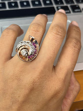 Load image into Gallery viewer, Retro 14K Rose &amp; White Gold Diamond And Ruby Statement Spiral Ring
