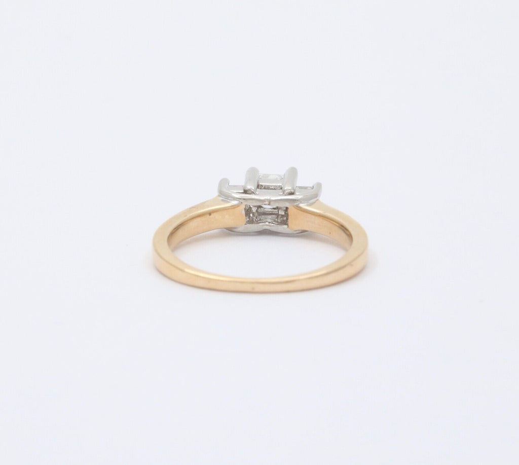 Vintage 14K Gold & Platinum Princess Cut Three Stone Diamonds Engagement Ring, R