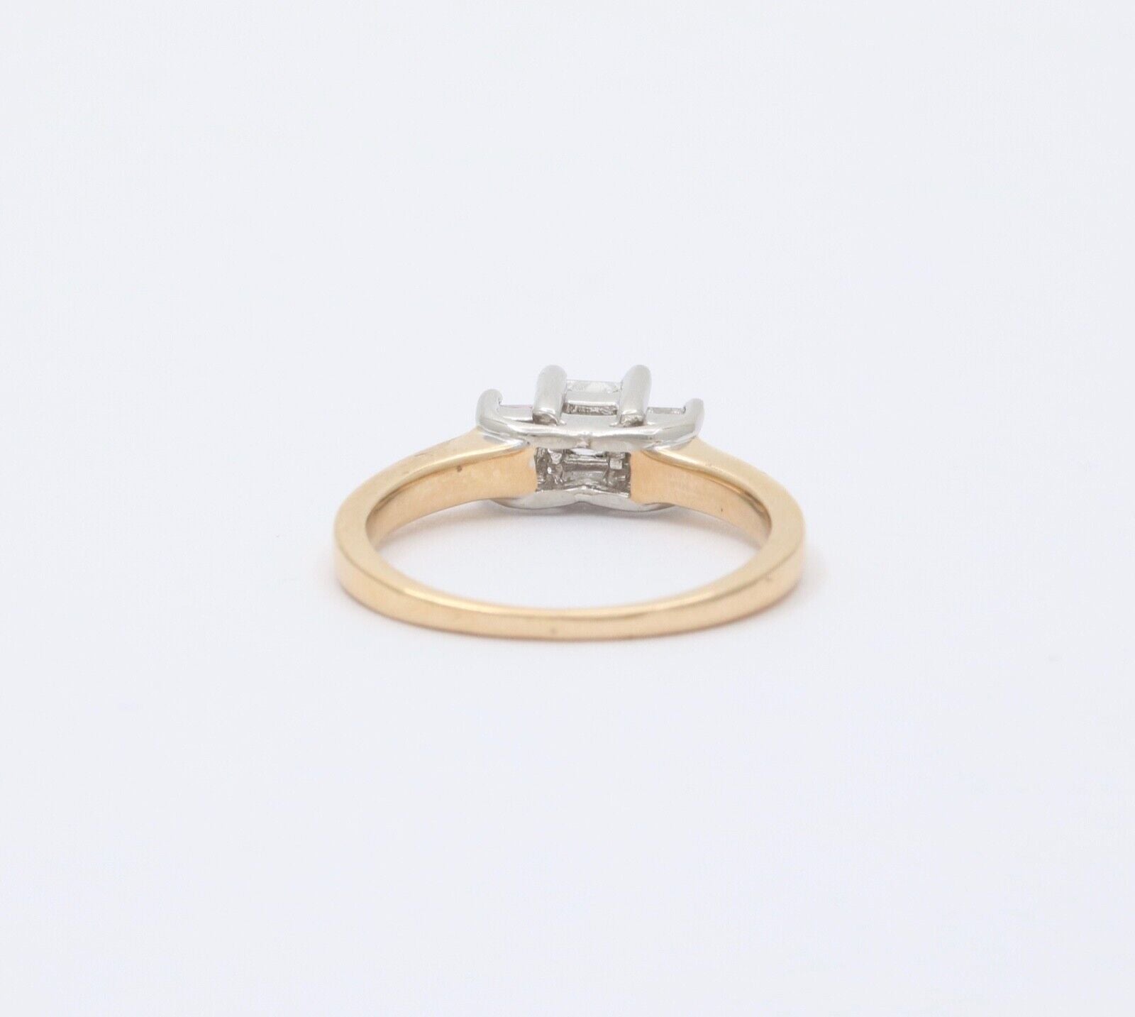 Vintage 14K Gold & Platinum Princess Cut Three Stone Diamonds Engagement Ring, R