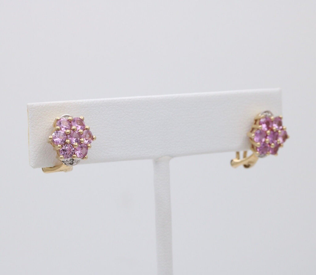 Vintage Pink Tourmaline Diamonds 10K Yellow White Gold Earrings