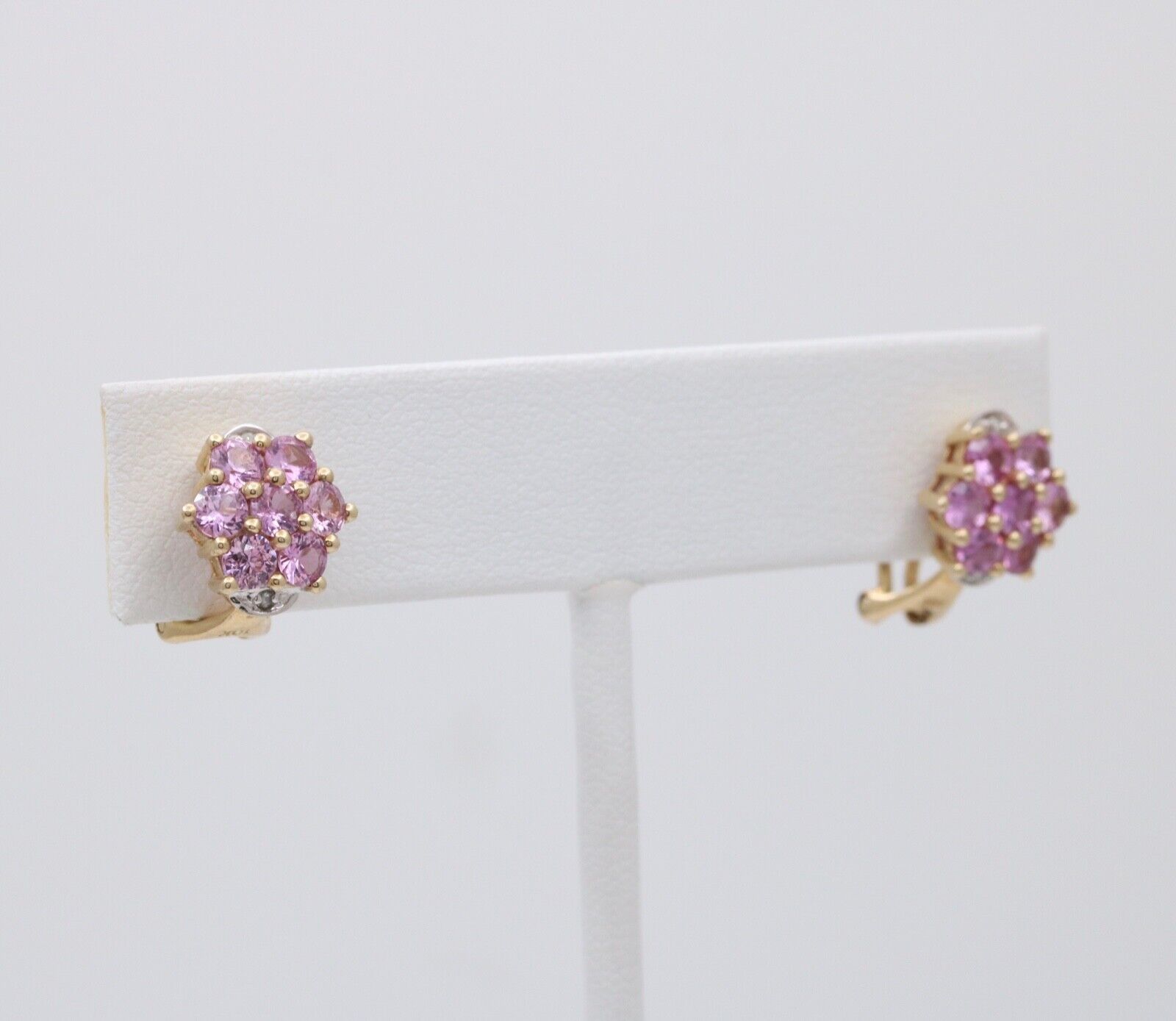 Vintage Pink Tourmaline Diamonds 10K Yellow White Gold Earrings