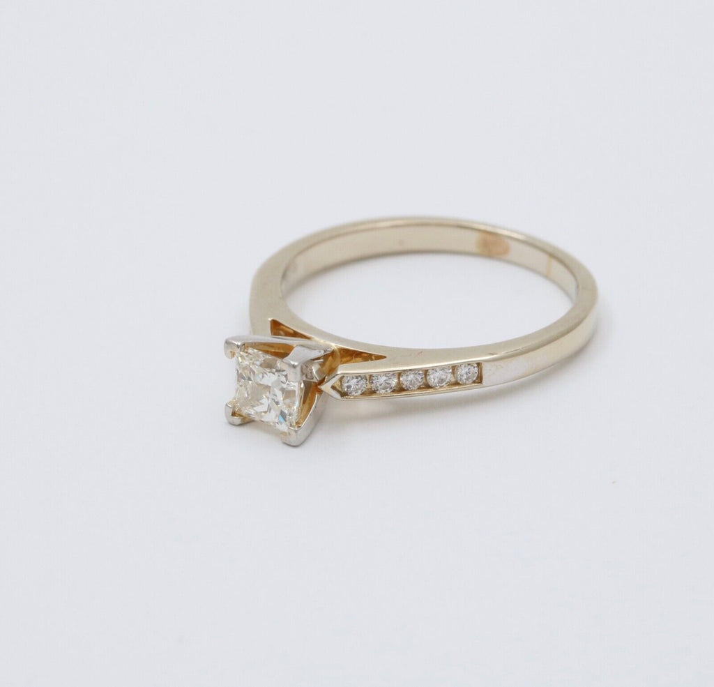 Vintage 18K Gold Princess Cut Diamond 18K WG Platinum Engagement Ring Band