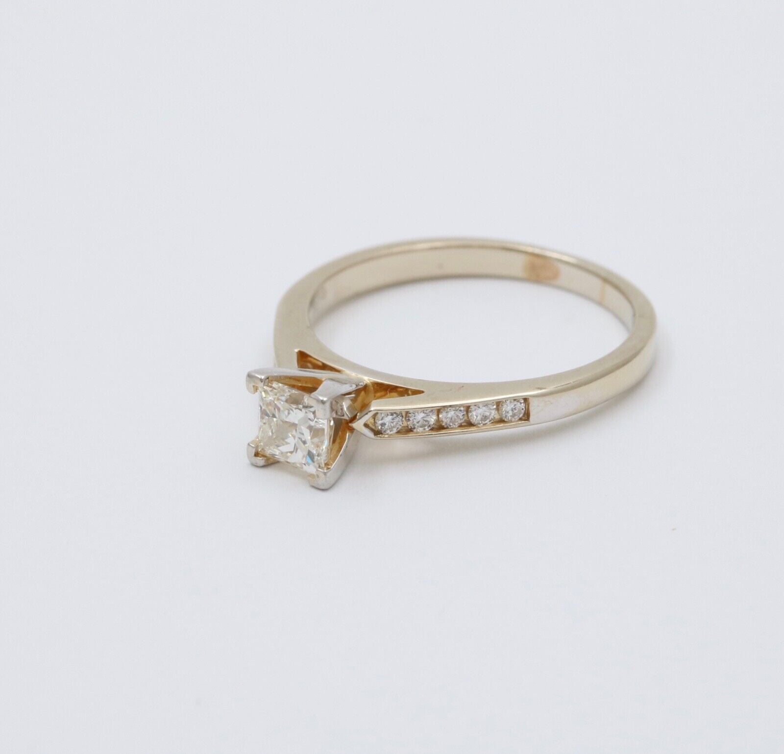 Vintage 18K Gold Princess Cut Diamond 18K WG Platinum Engagement Ring Band