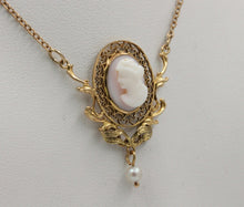 Load image into Gallery viewer, Art Nouveau Cameo Pearl 14K 10K Pendant and Chain
