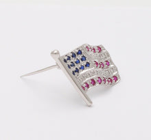 Load image into Gallery viewer, Classic 14K White Gold And Diamond American Flag, 4th of July Brooch, Pin.
