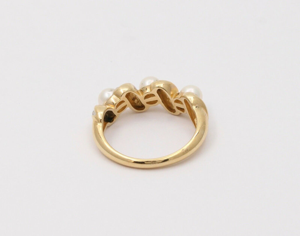 Vintage 14K Yellow White Gold Pearls Diamonds Ring