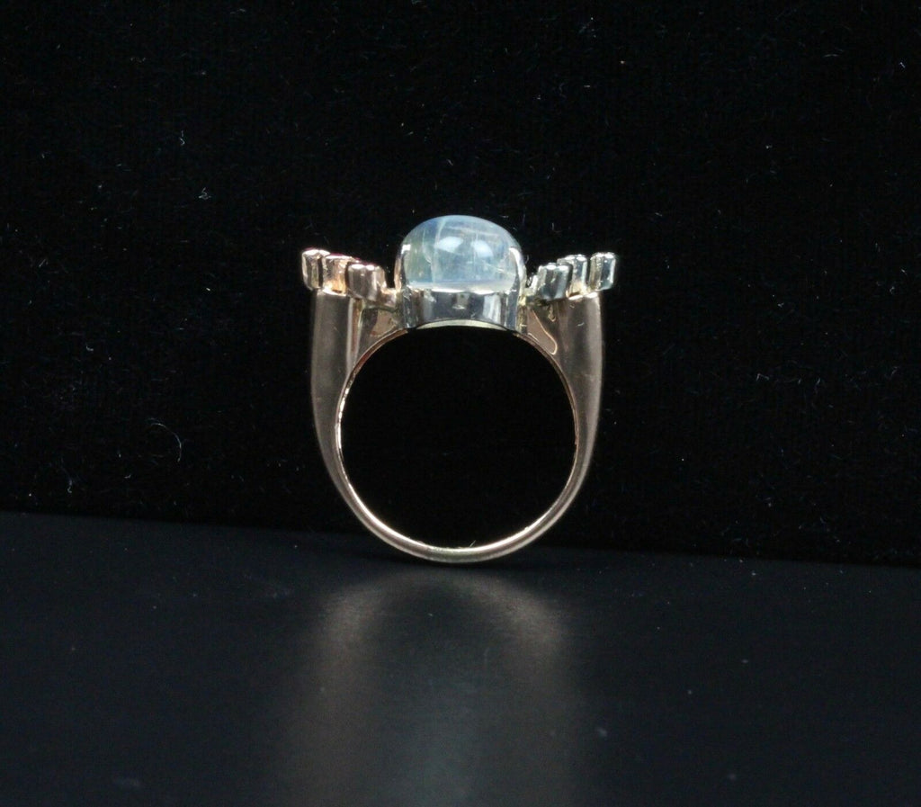 Retro 14K Rose Gold Moonstone Diamond Ruby Ring