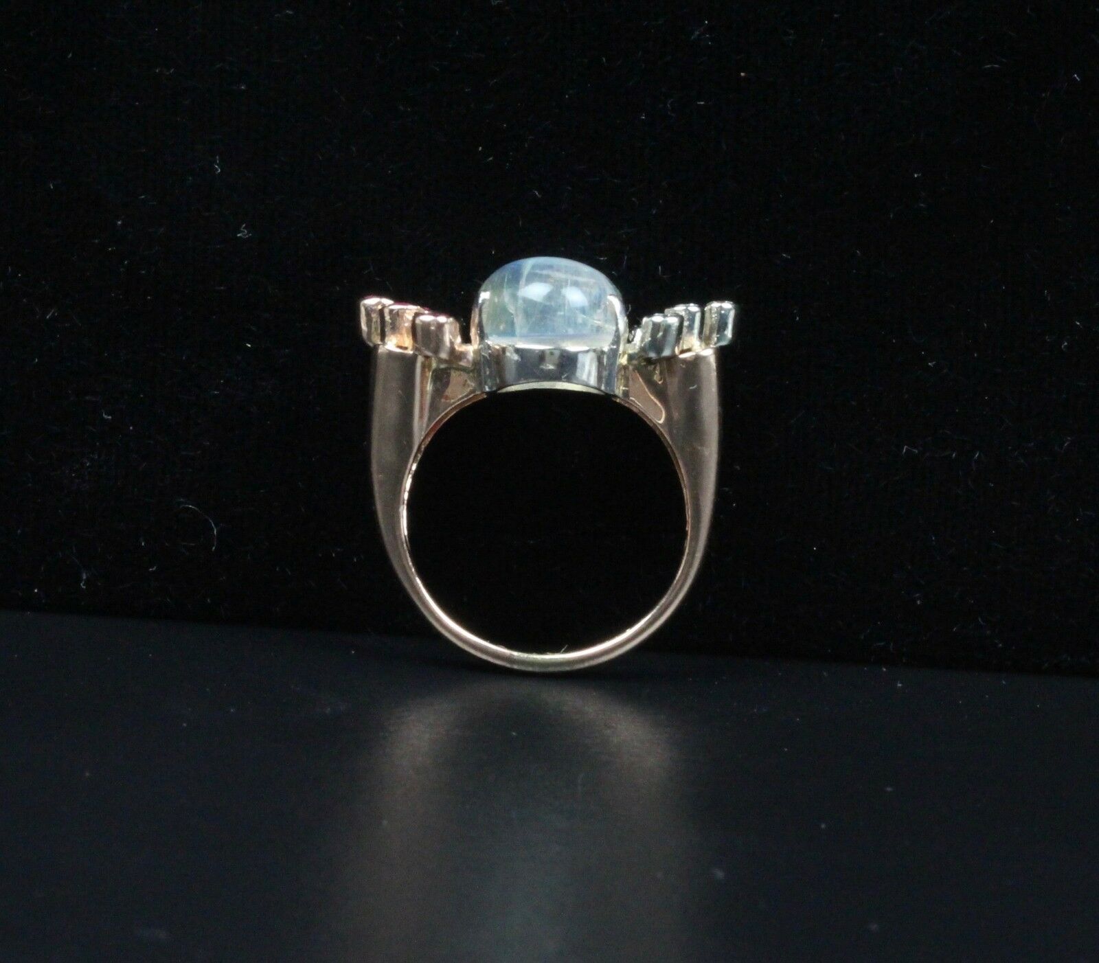 Retro 14K Rose Gold Moonstone Diamond Ruby Ring