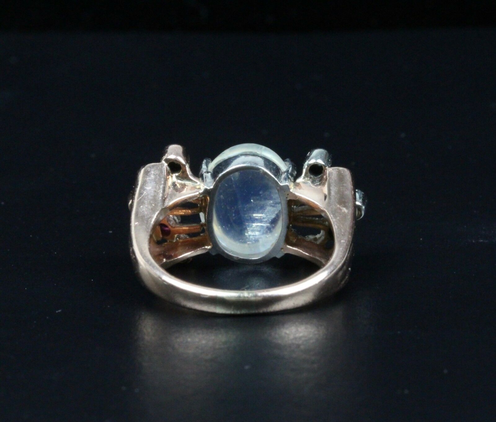 Retro 14K Rose Gold Moonstone Diamond Ruby Ring