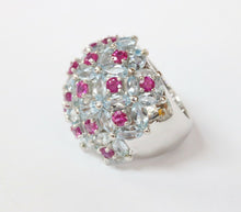 Load image into Gallery viewer, Large Statement Aquamarines Rubies 18K White Gold Dome Ring
