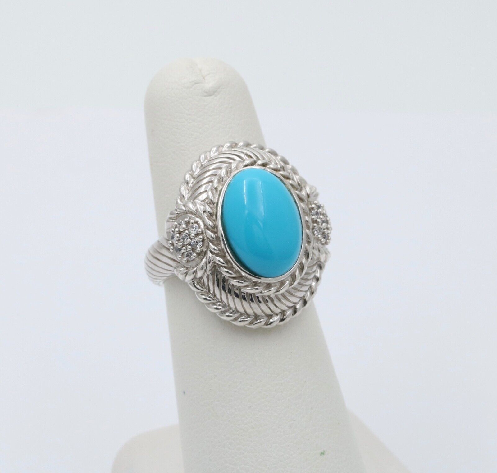 Judith Ripka Turquoise Colored Stone and Diamond 925 Silver Ring