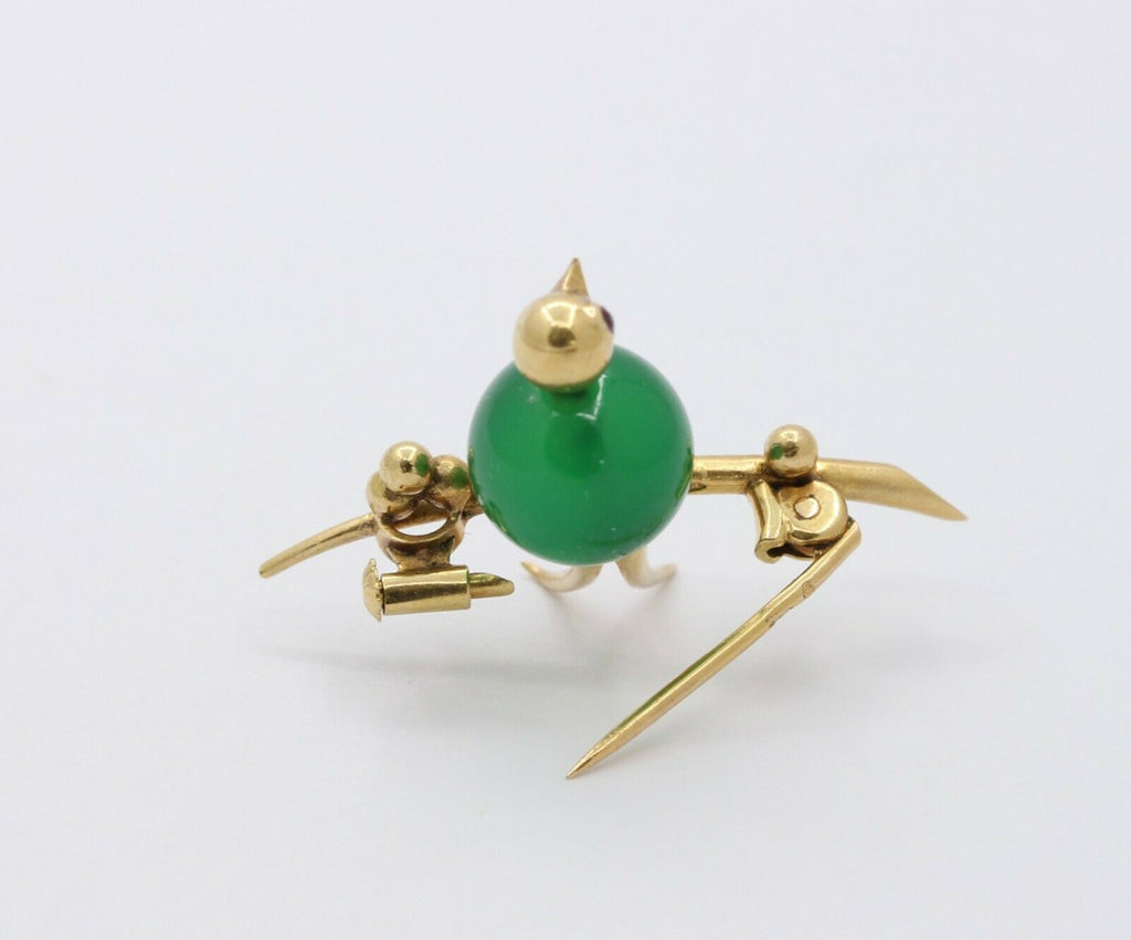 Vintage 14K Yellow Gold Chalcedony Bird Brooch