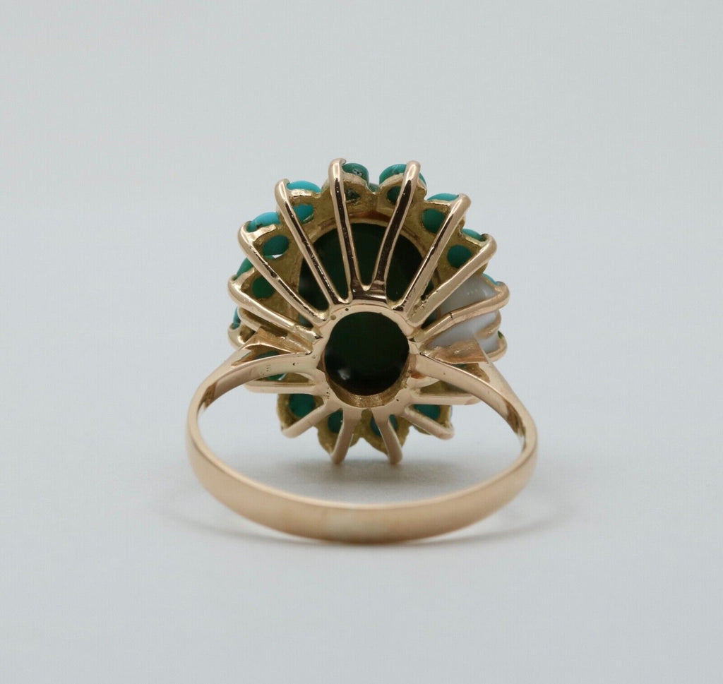 Vintage Jade Turquoise 18K Yellow Gold Cocktail Ring
