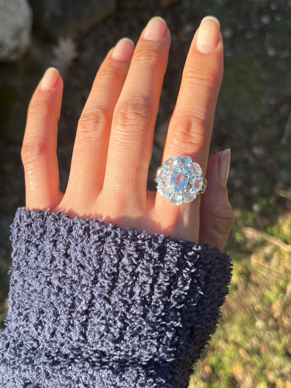 Vintage 18K White Gold Aquamarine and Diamond Ring