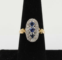 Load image into Gallery viewer, Edwardian Blue Sapphire Diamonds Yellow White Gold Ring
