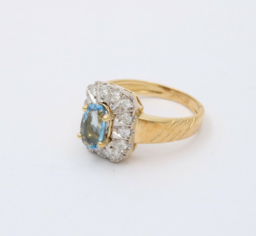 Topaz Diamonds 18K Yellow White Gold Halo Ring