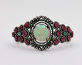 Victorian Revival Opal Rubies Emeralds Tsavorite Diamonds 14K Gold 925 Bangle