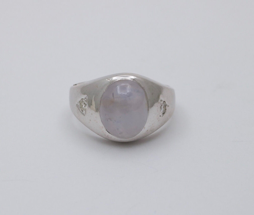 Vintage Star Sapphire Diamonds 14K White Gold Ring