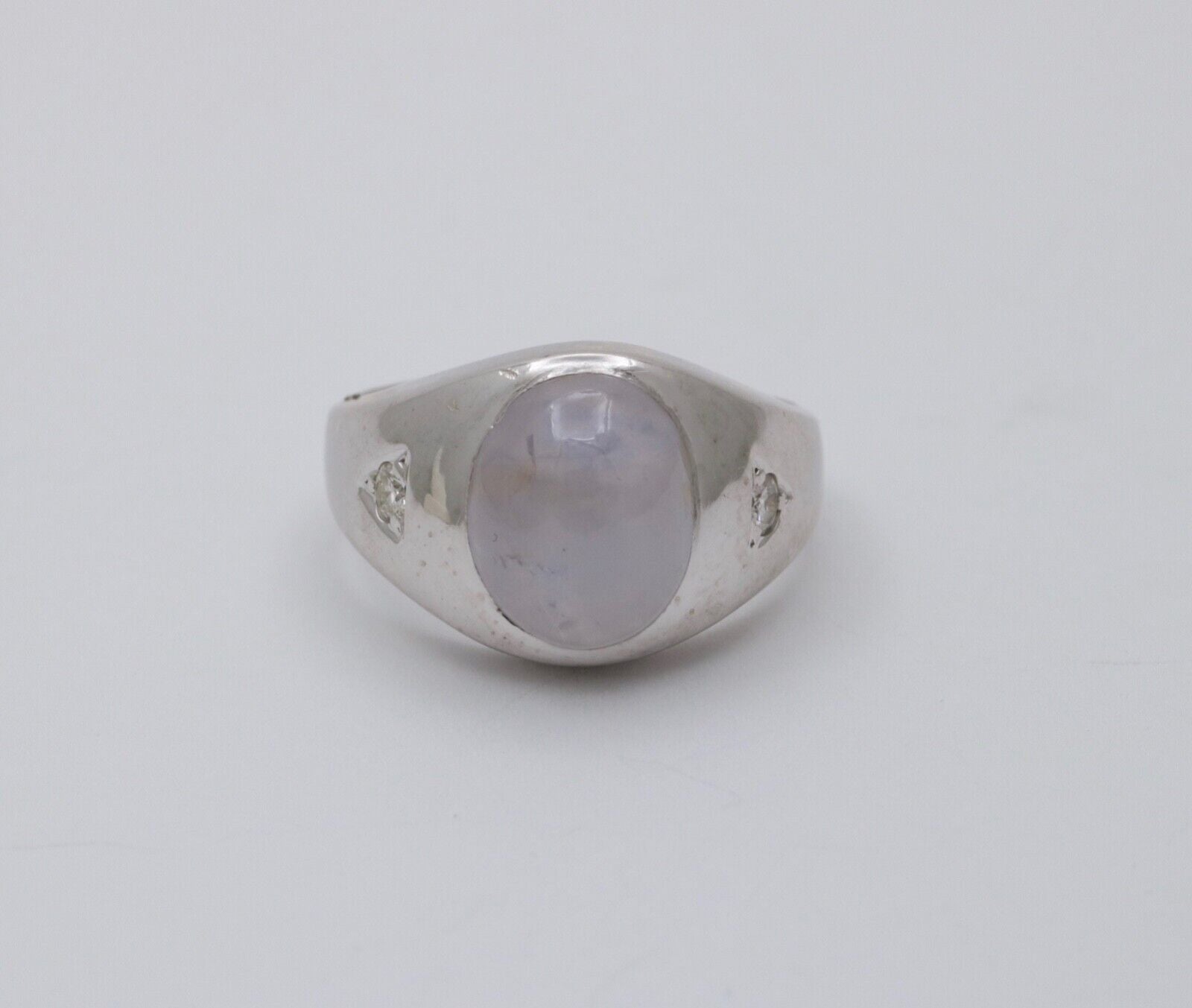 Vintage Star Sapphire Diamonds 14K White Gold Ring