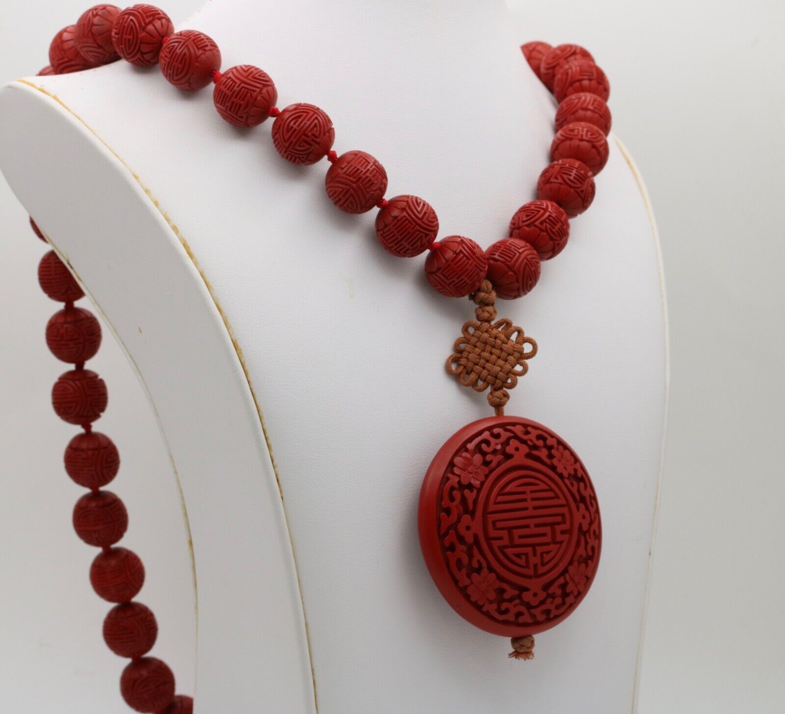 Vintage Red Cinnabar Chanterelle Necklace Pendant