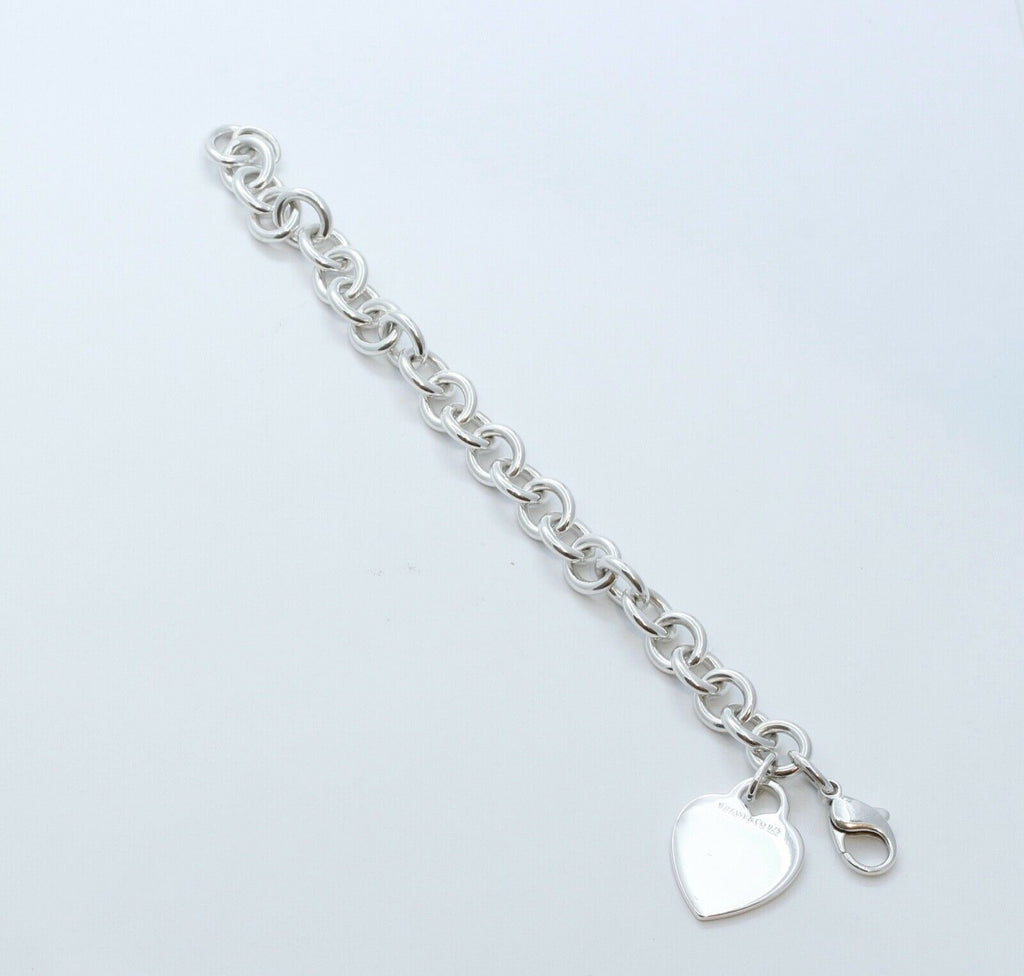 Tiffany and Co.  Heart Tag Charm Bracelet 925 Sterling Silver