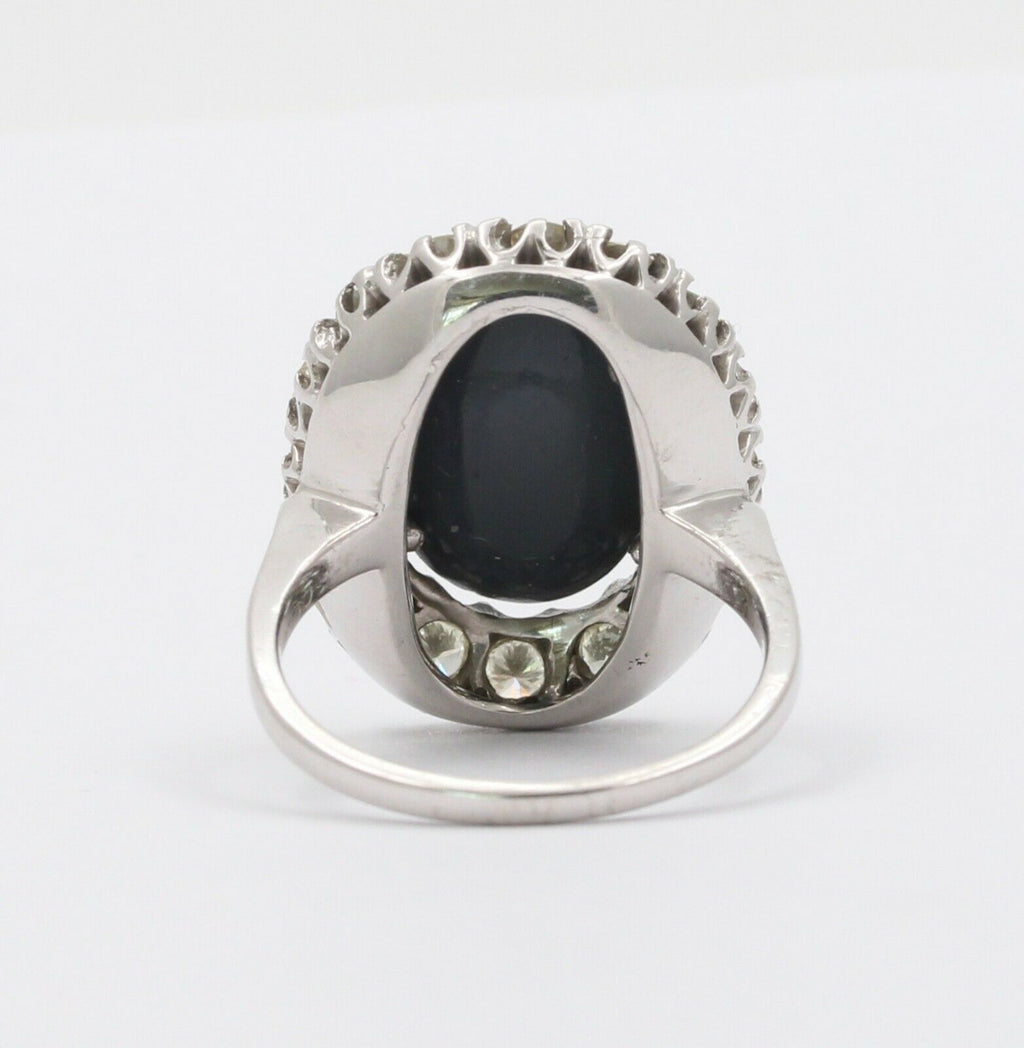 Vintage 14K White Gold Australian Black Opal Diamond Halo Setting Cocktail Ring
