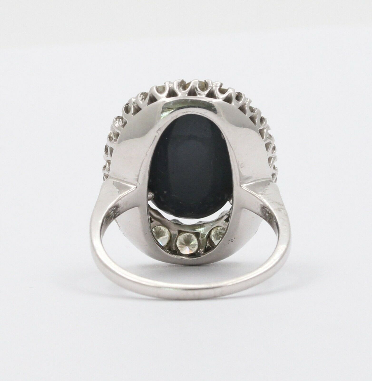 Vintage 14K White Gold Australian Black Opal Diamond Halo Setting Cocktail Ring