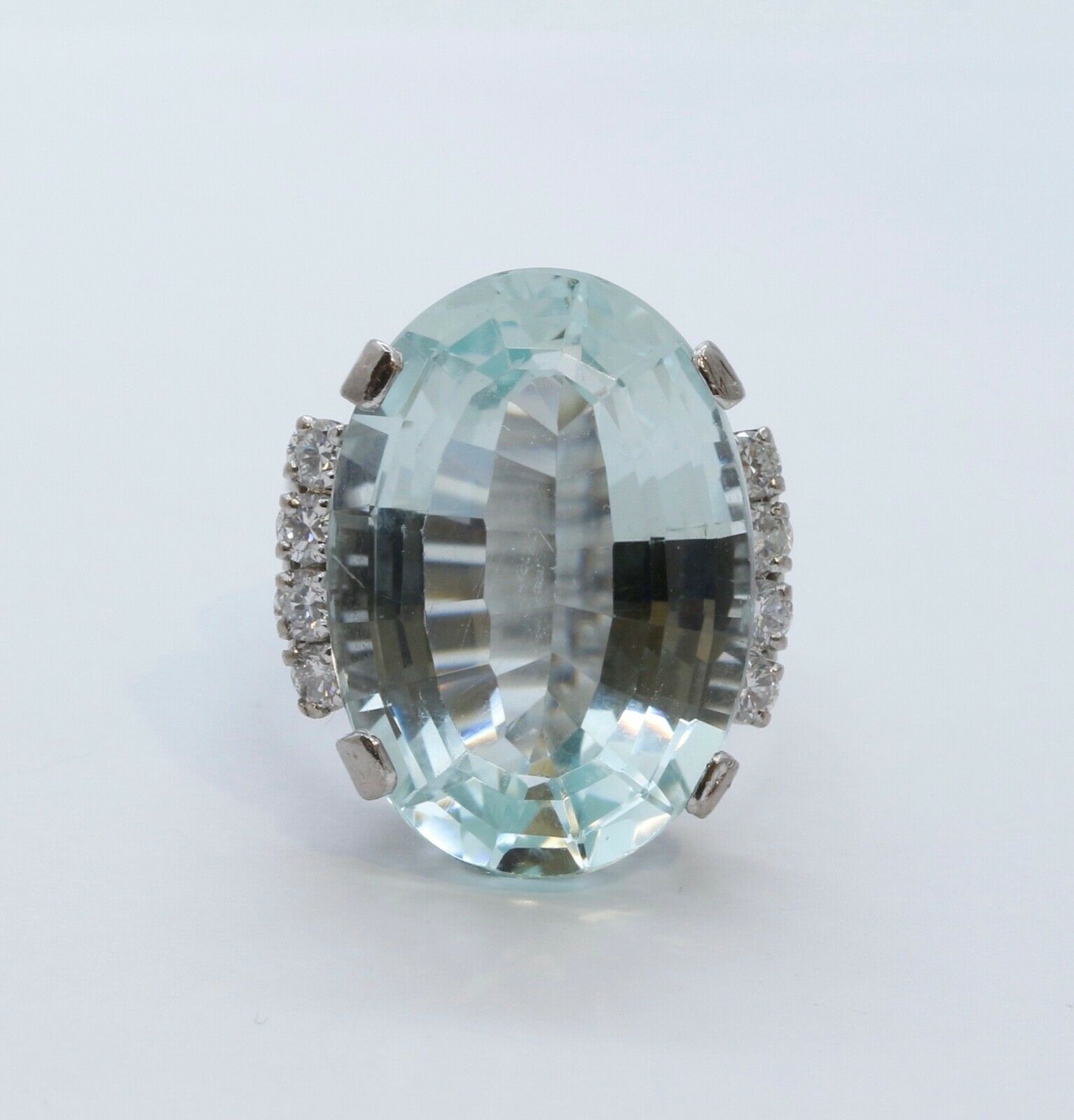Vintage Aquamarine Diamonds 14K White Gold Ring