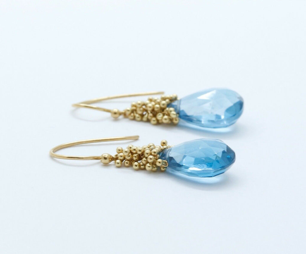 Vintage London Blue Topaz Floating Beads 18K Yellow Gold Earrings