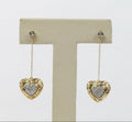 Vintage 14K Yellow Gold Diamond Heart Dangling Earrings