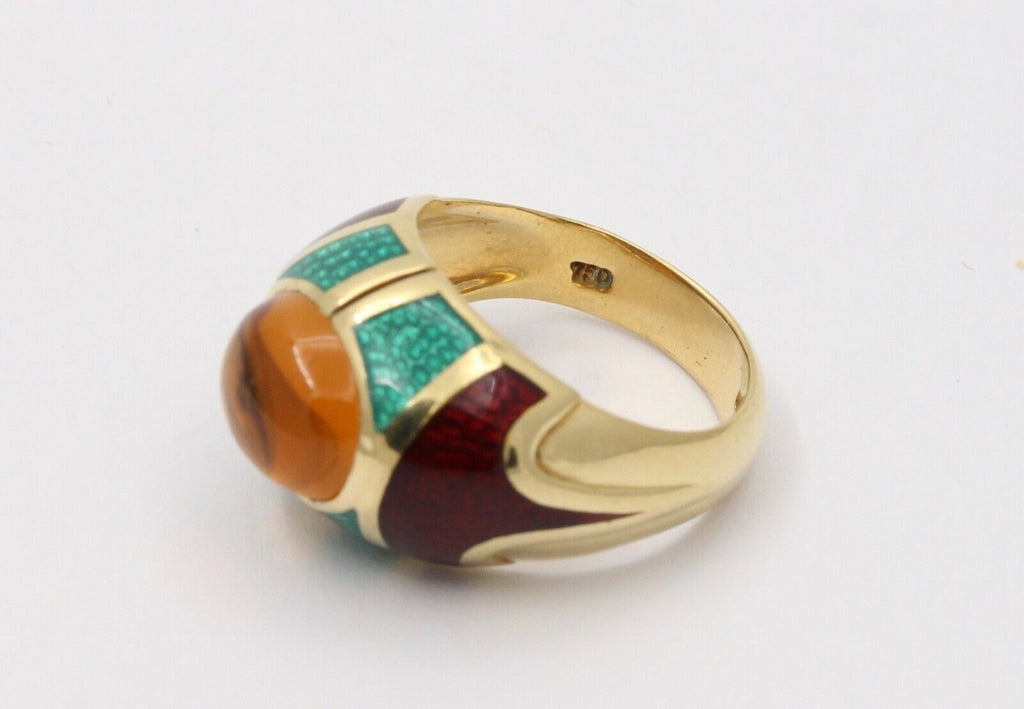 Unique Estate Mavito Citrine Guilloche Enamel 18K Gold Dome Ring,