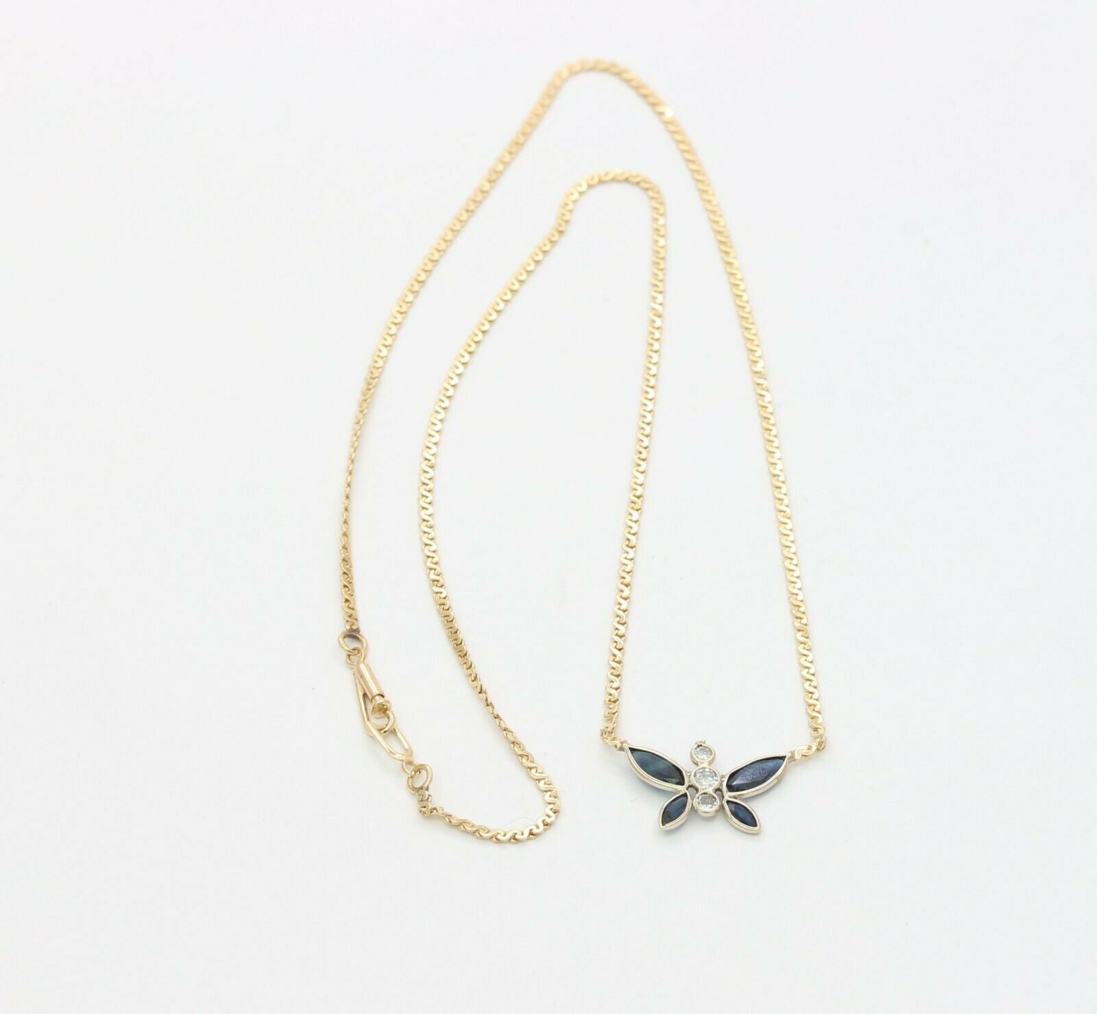 Vintage 14K Yellow Gold Diamond Sapphire Butterfly Pendant