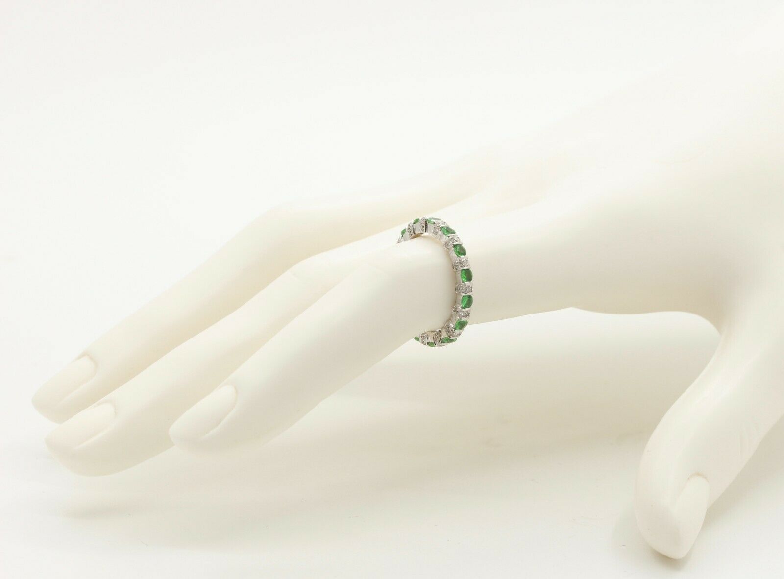 Green Garnet Diamond Eternity Stackable Band