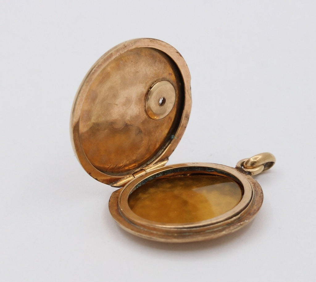 Vintage Locket Pendant Diamond 10K Rose Yellow Gold Elk