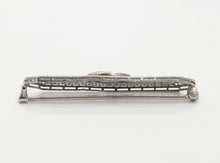 Load image into Gallery viewer, Art Deco Blue Sapphire 14K White Gold Filagree Bar Brooch Pin
