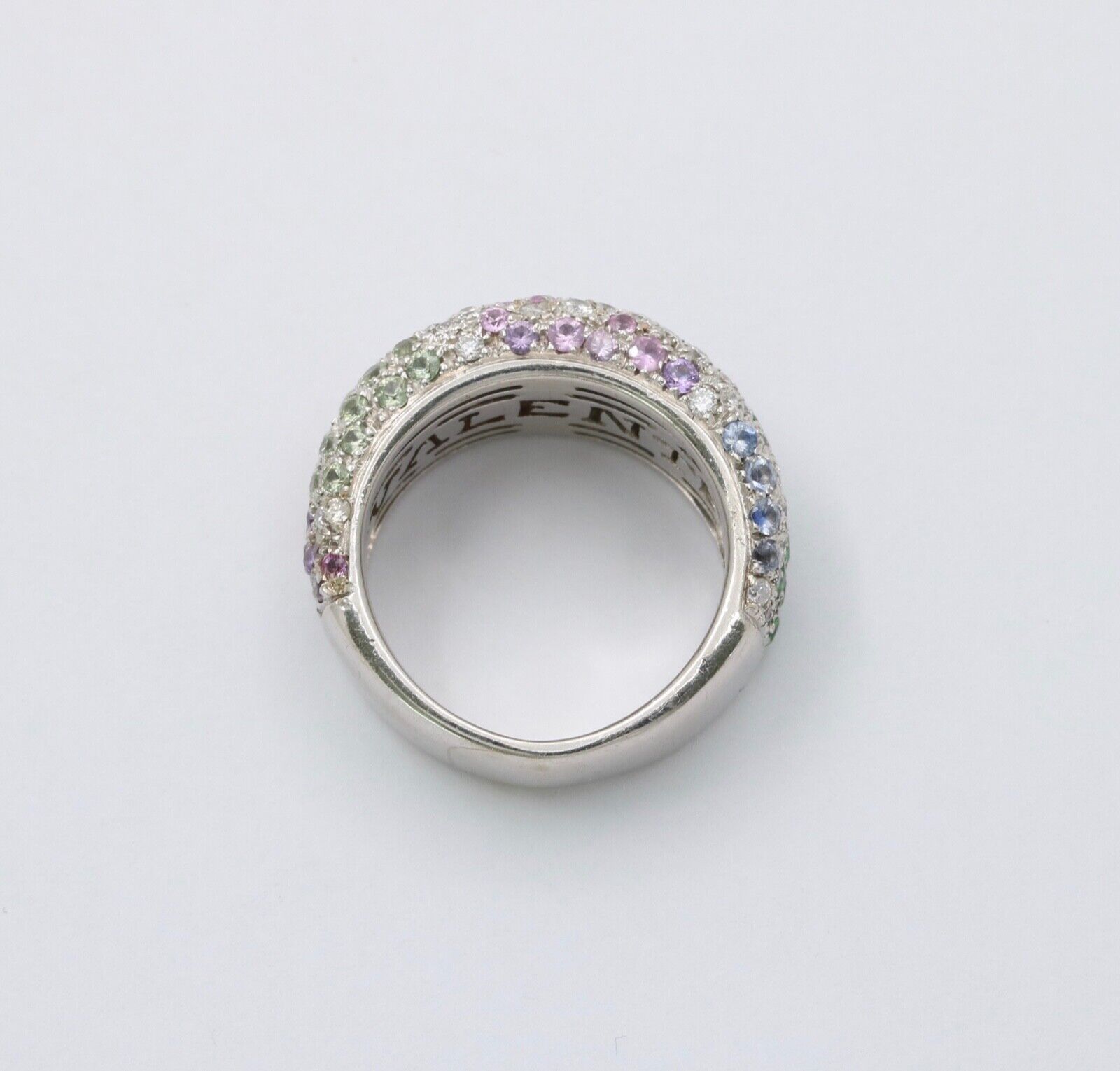 Vintage Valente MultiStone Wave 18K White Gold Ring