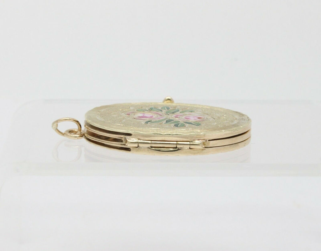Vintage 14K Yellow Gold Floral Enamel Locket