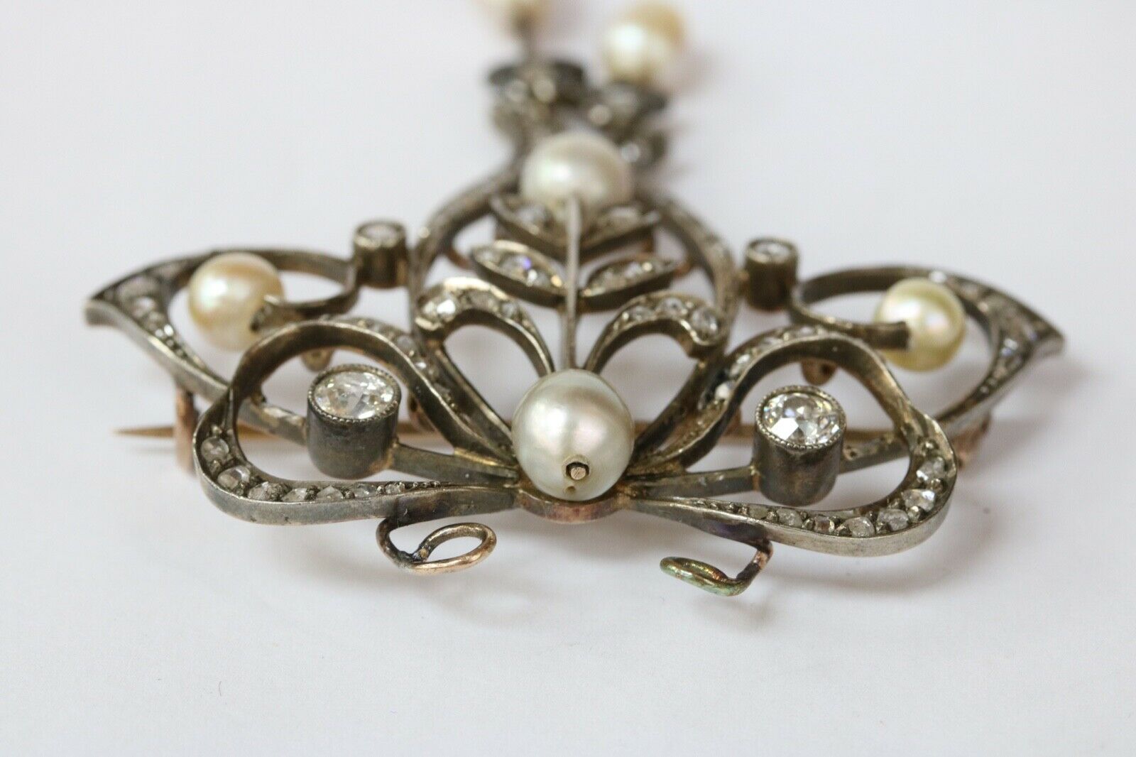 Victorian Gold Over Silver Diamonds Pearls Brooch Pendant