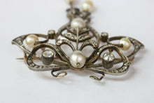 Load image into Gallery viewer, Victorian Gold Over Silver Diamonds Pearls Brooch Pendant
