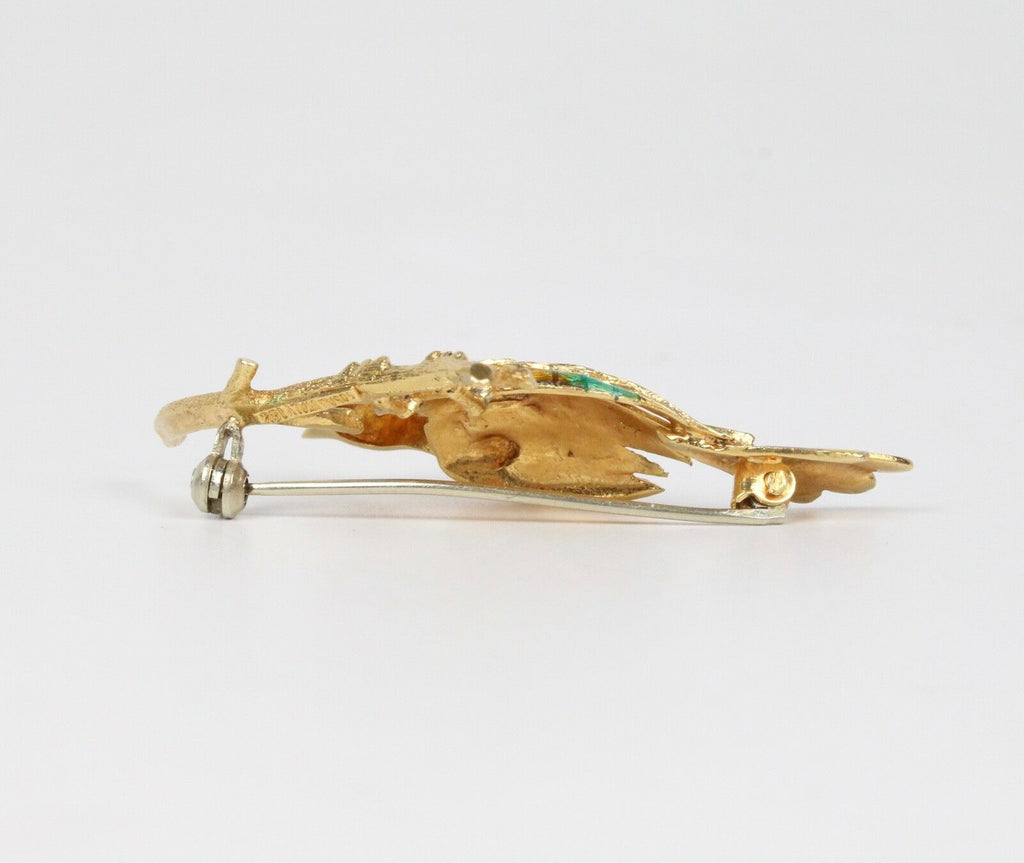 Vintage 18K Yellow Gold Enamel Bird Brooch Pin