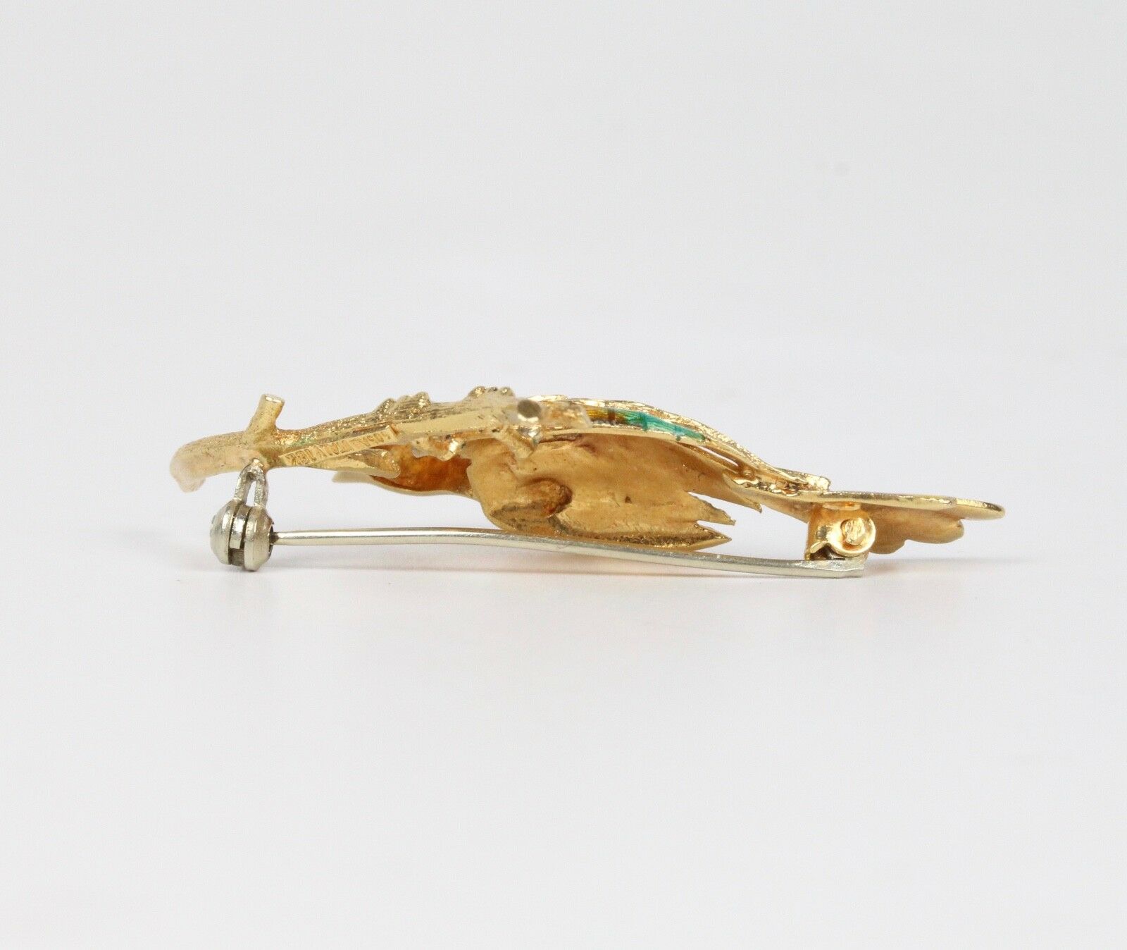 Vintage 18K Yellow Gold Enamel Bird Brooch Pin