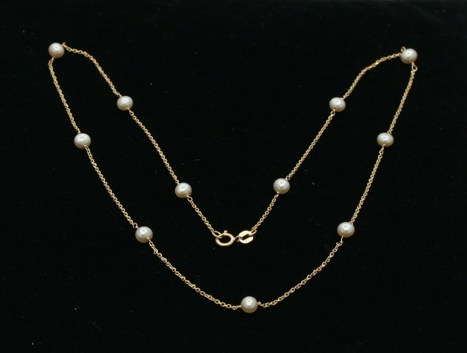 Vintage 14K Yellow Gold Pearl Station Necklace