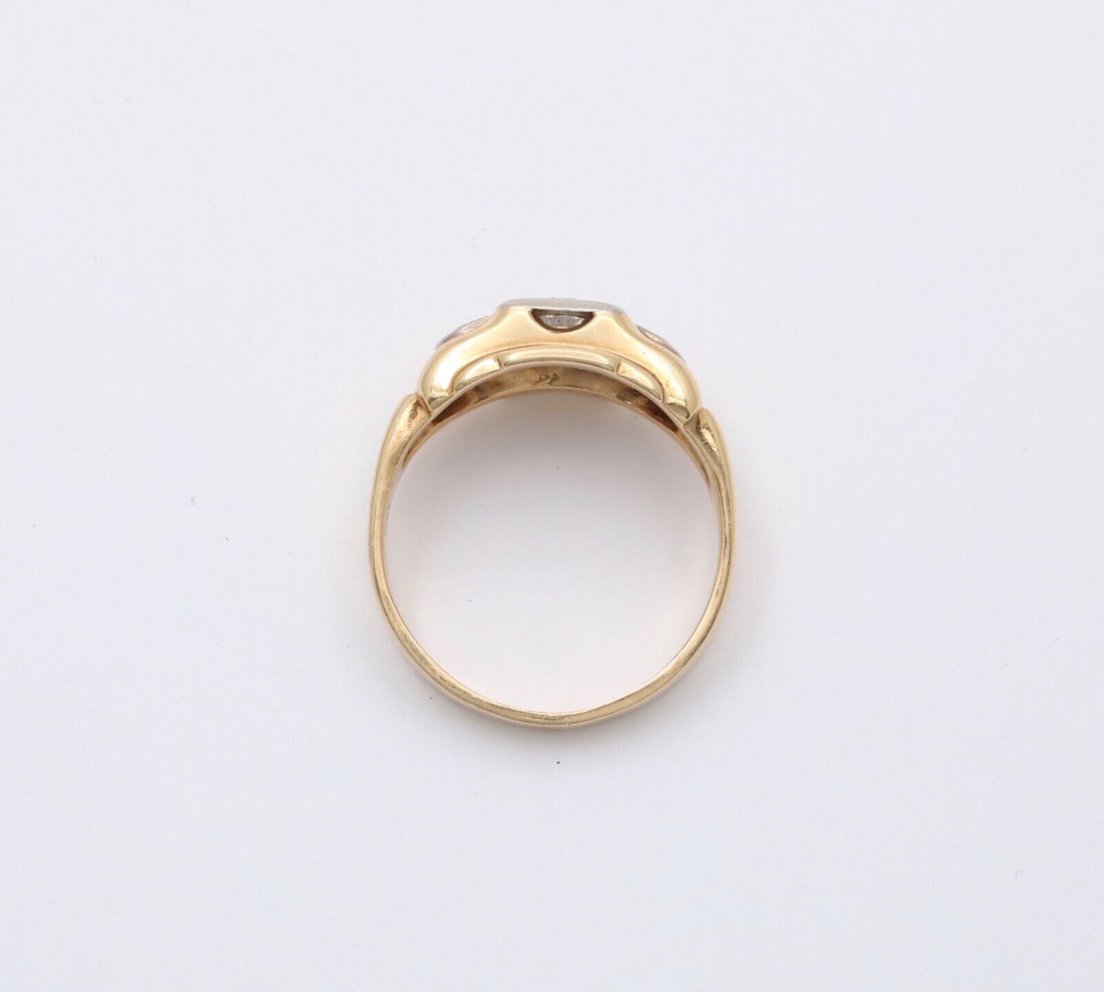 Vintage 14K Two Tone Gold Diamond Ring Band. Unisex Ring.