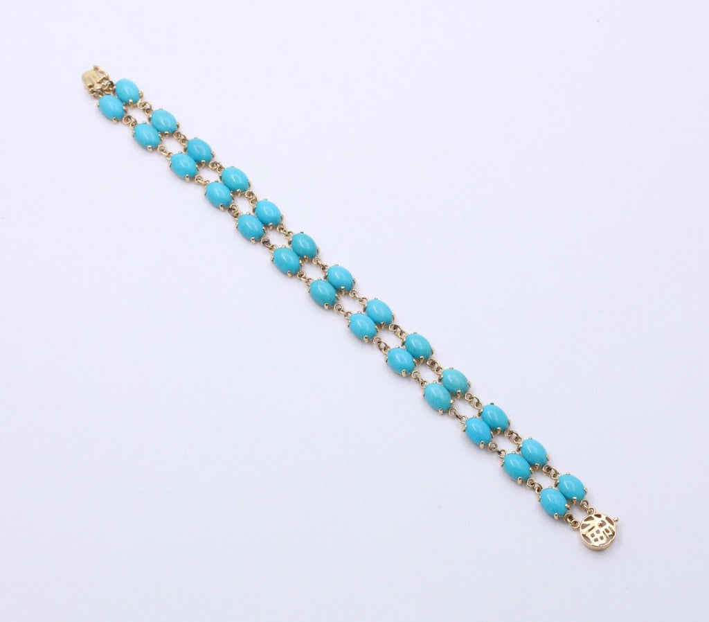 Vintage Turquoise Good Luck 14K Yellow Gold Bracelet